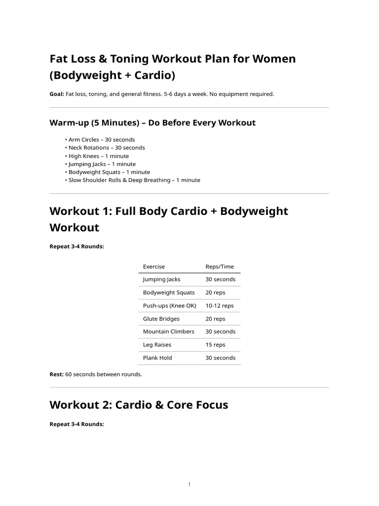 Fat Loss Workout Plan for Women | PDF | Aerobic Exercise | Management ...