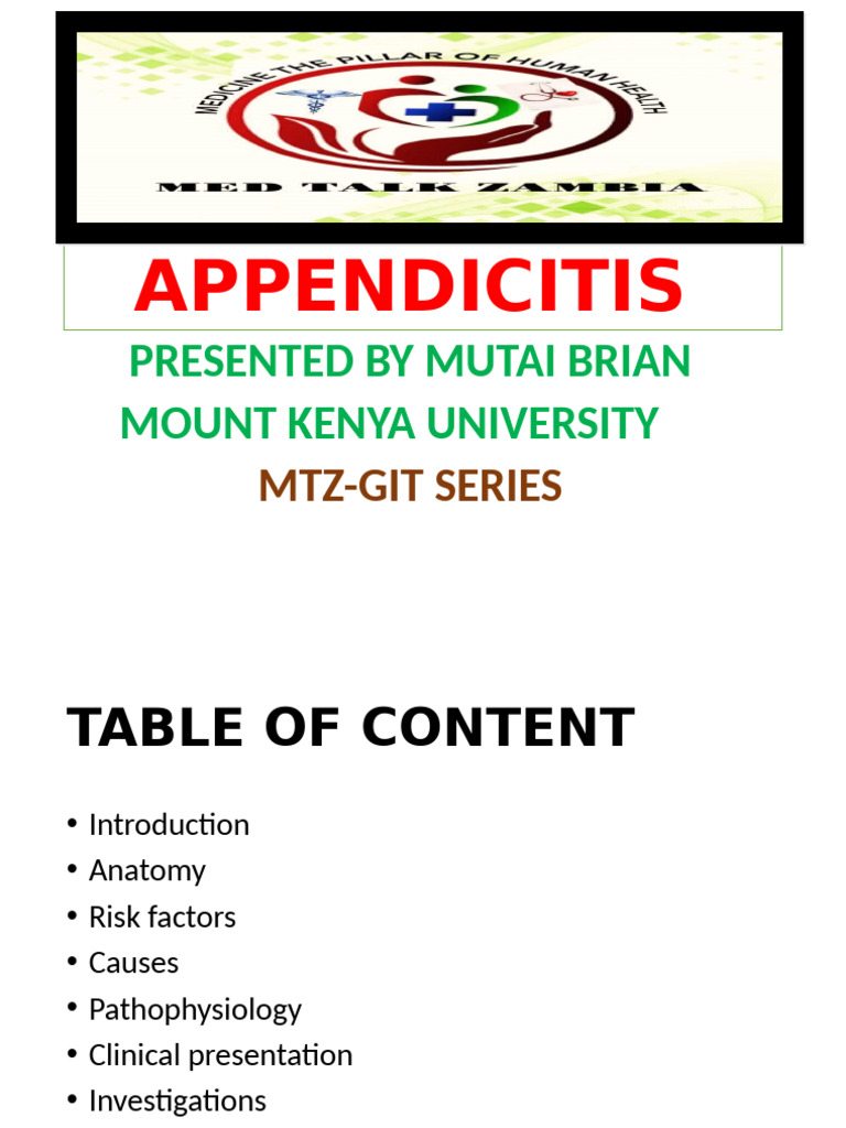 Acute - Appendicitis-By Mutai Brian | PDF | Abdomen | Medical Specialties