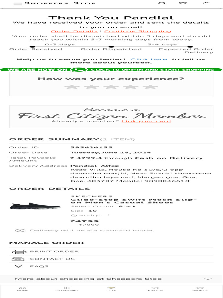 Order Confirmation for Men's Shoes | PDF