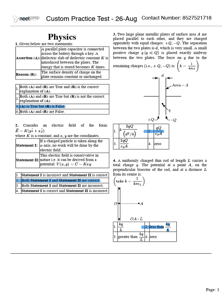 Physics Practice Test on Capacitors and Electric Fields | PDF | Applied ...