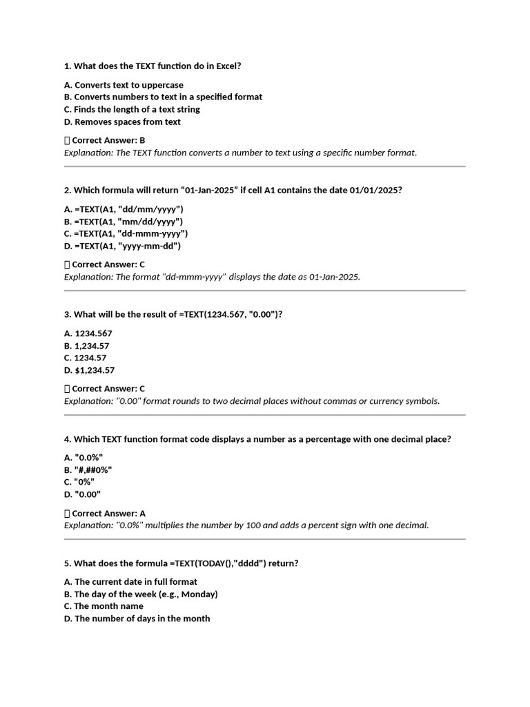 Excel TEXT Function Q&A Guide | PDF