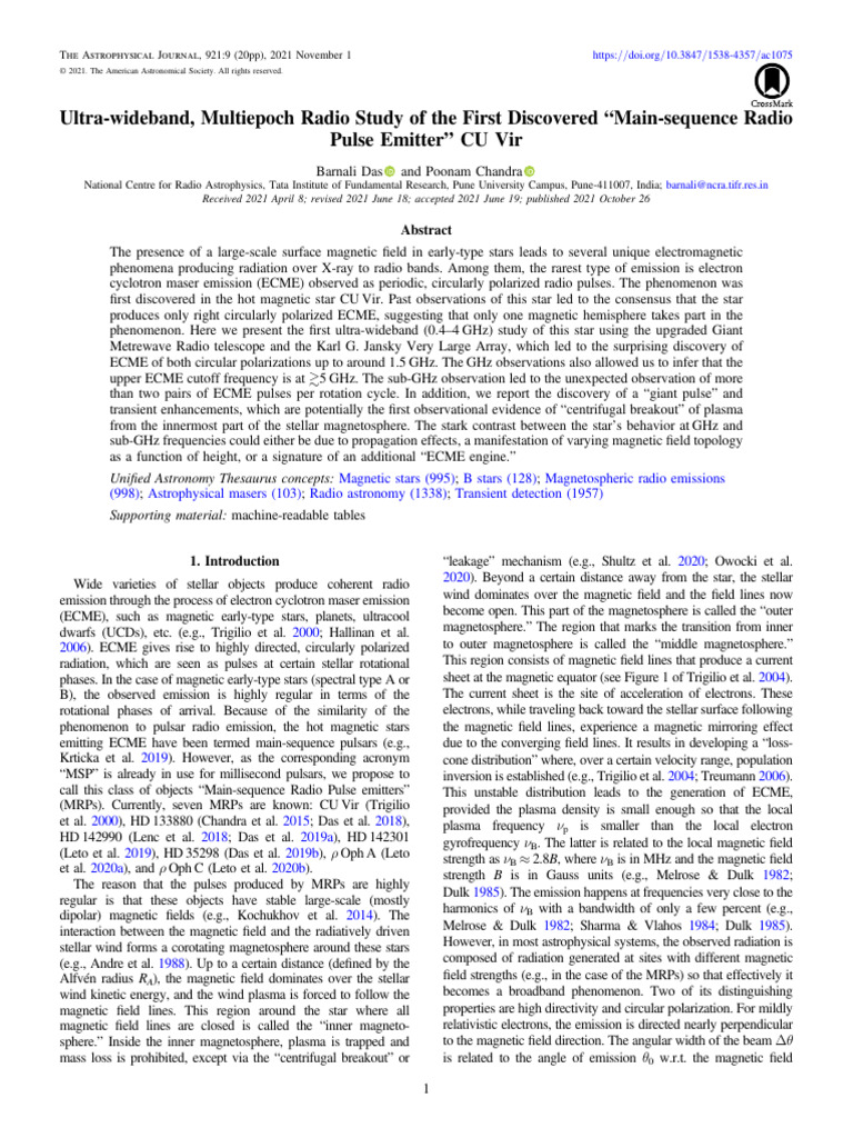 Ultra Wideband, Multiepoch | PDF | Stars | Magnetosphere