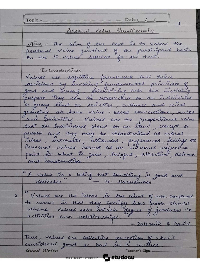 Practical Personal Value Questionnaire | PDF
