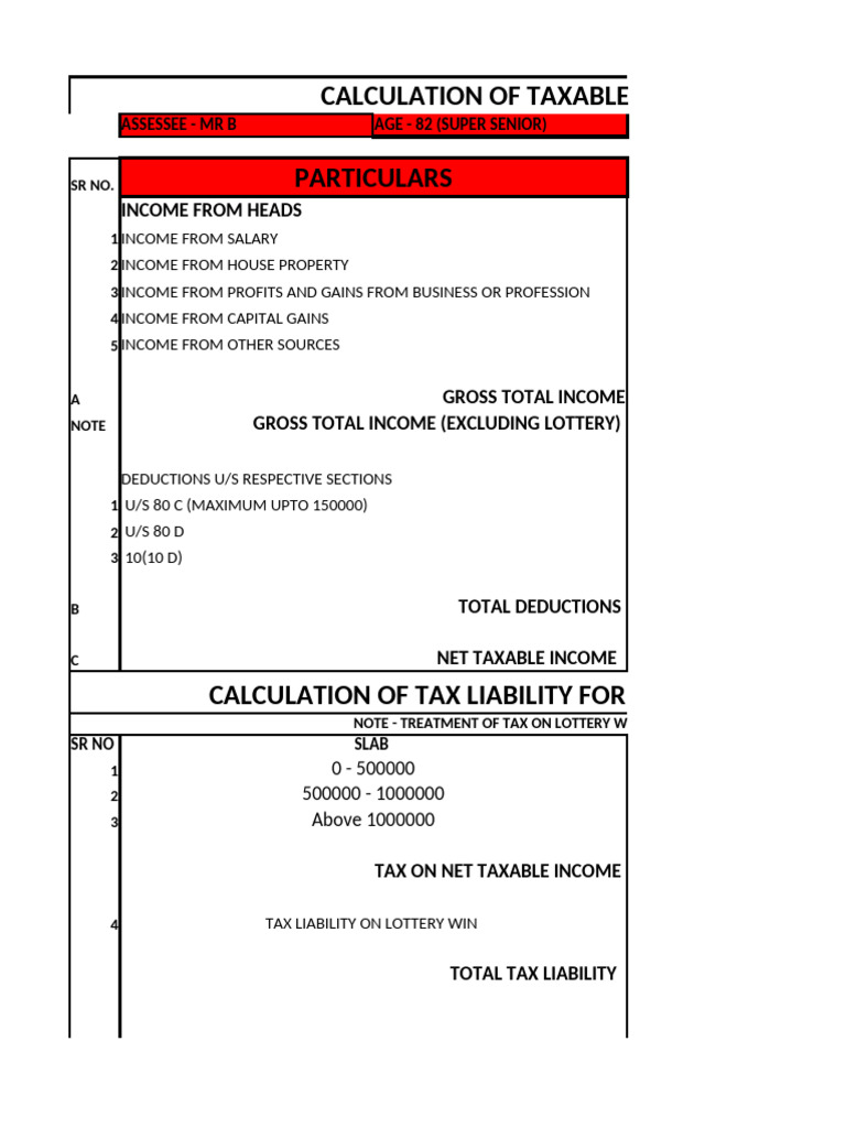 Tax Calculation for Senior Citizen Mr. B | PDF | Income | Life Insurance