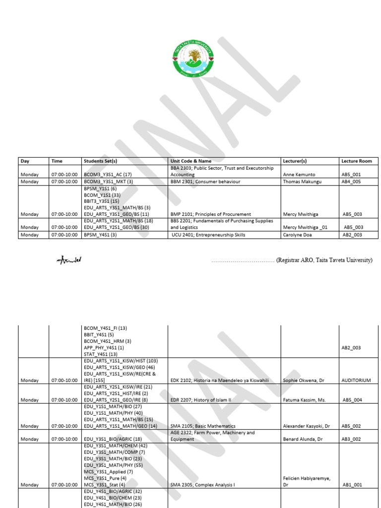 Final Teaching TT Sept2025 29aug2025 | PDF | Mathematics