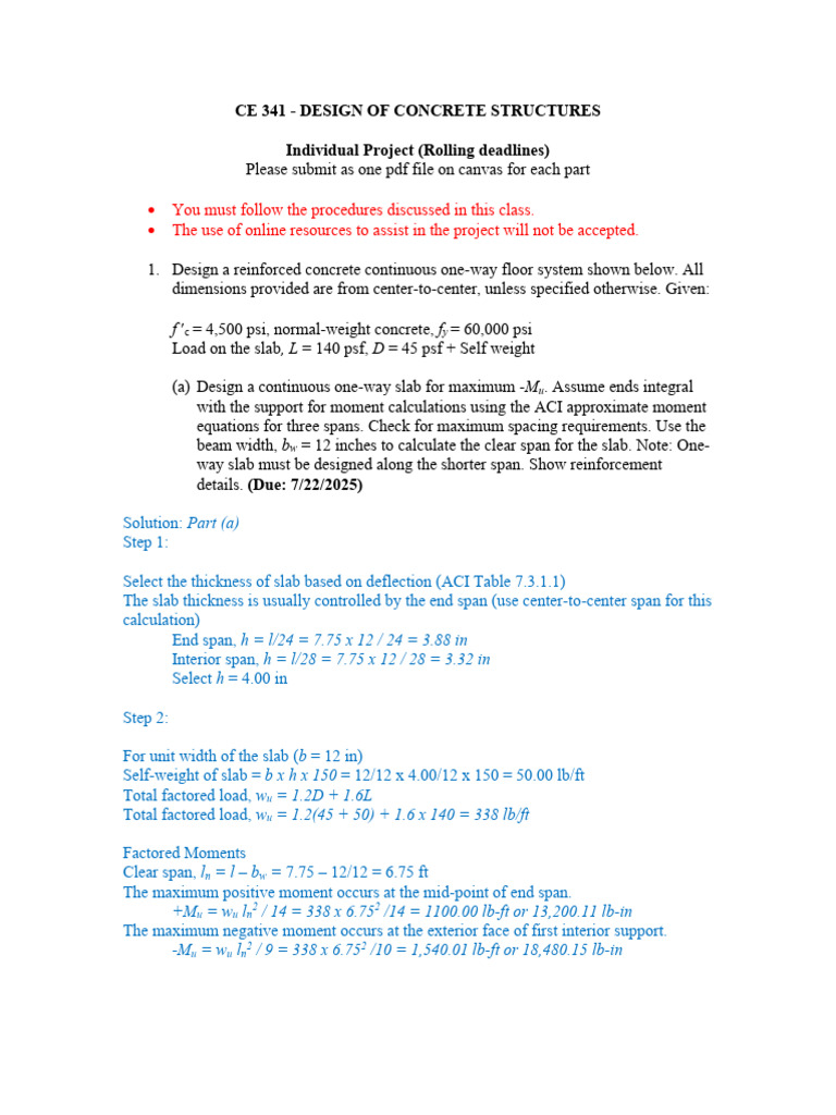 Design of Continuous One-Way Slab | PDF | Beam (Structure) | Bending