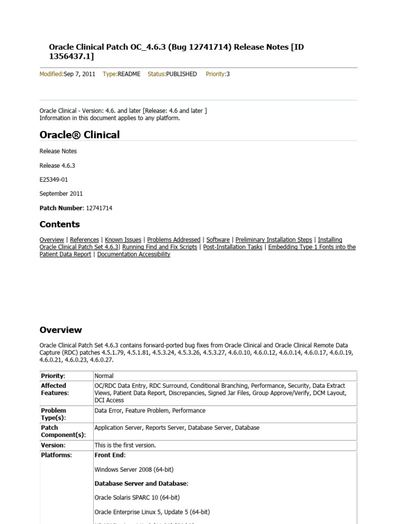 Oracle Clinical Patch 4.6.3 Release Notes | PDF | Databases | Zip (File ...