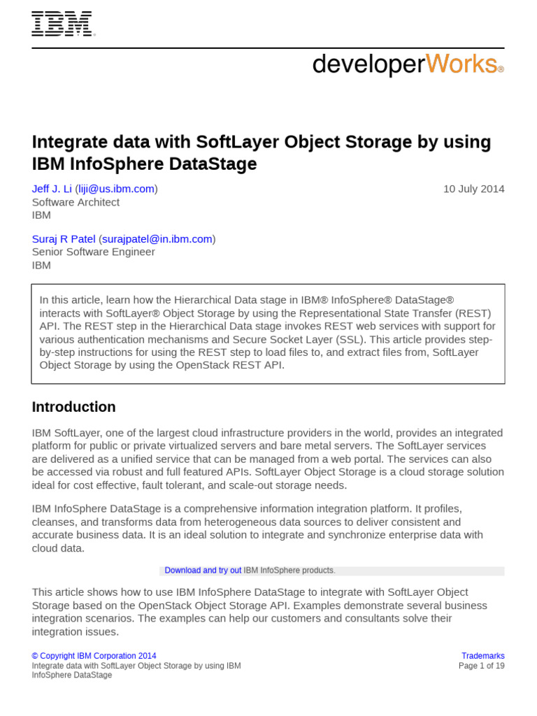 Integrate Data With SoftLayer Object Storage by Using IBM InfoSphere ...