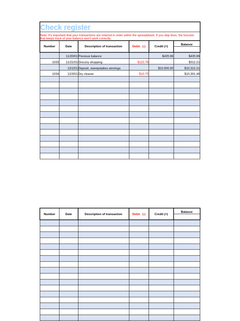 Check Register Transaction Log | PDF