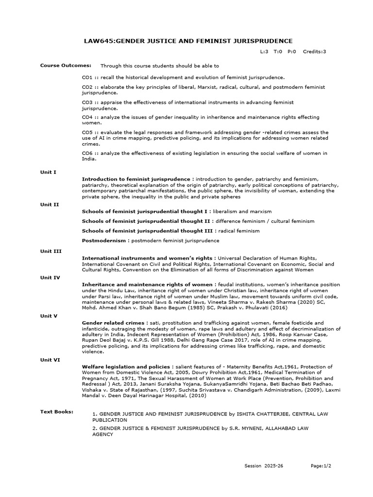 Gender Justice & Feminist Jurisprudence | PDF | Gender Studies | Feminism