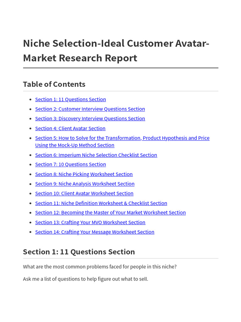 Niche Selection & Customer Avatar Guide | PDF | Target Audience | Marketing