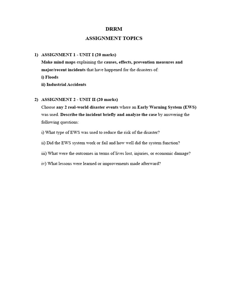 DRRM Assignment Topics Overview | PDF
