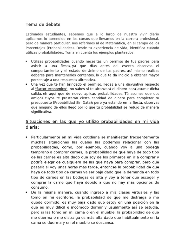 Uso de Probabilidades en la Vida Diaria | PDF | Probabilidad