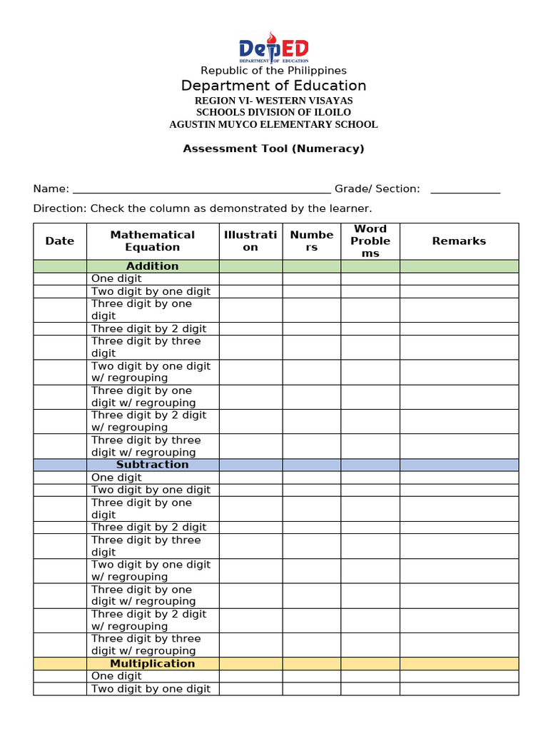Assessment Tool (Numeracy) | PDF | Mathematics