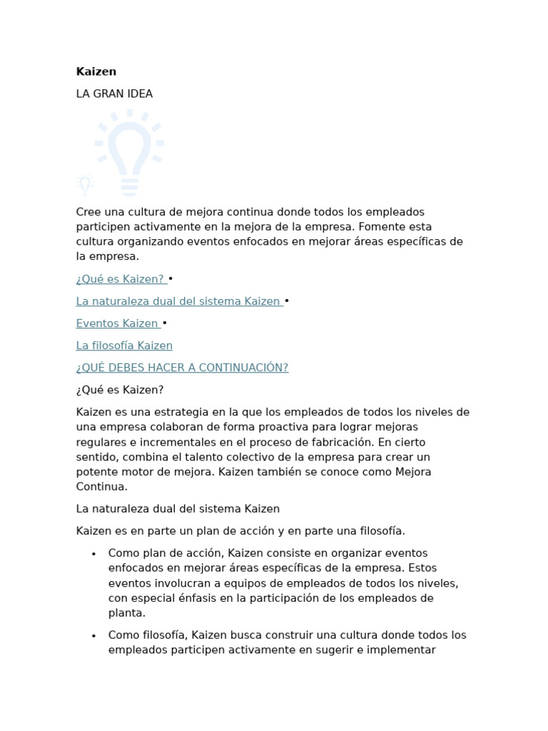 Kaizen: Mejora Continua en Empresas | PDF | Experimentar
