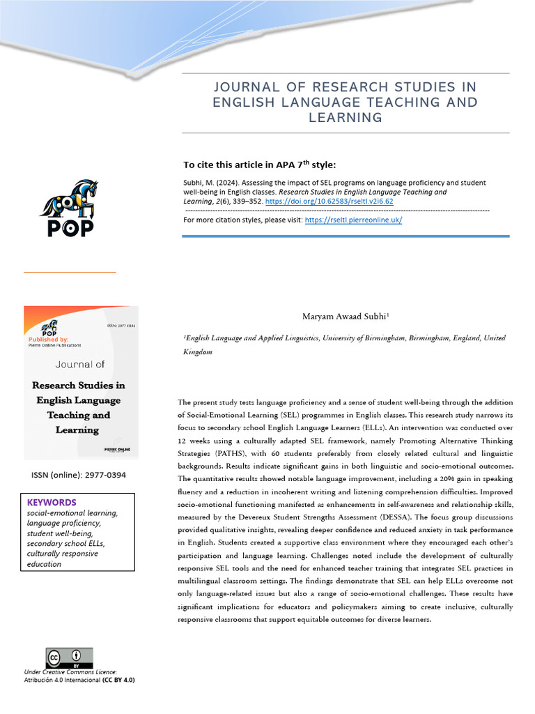 SEL Programs Boost ELL Proficiency & Well-Being | PDF | Learning ...