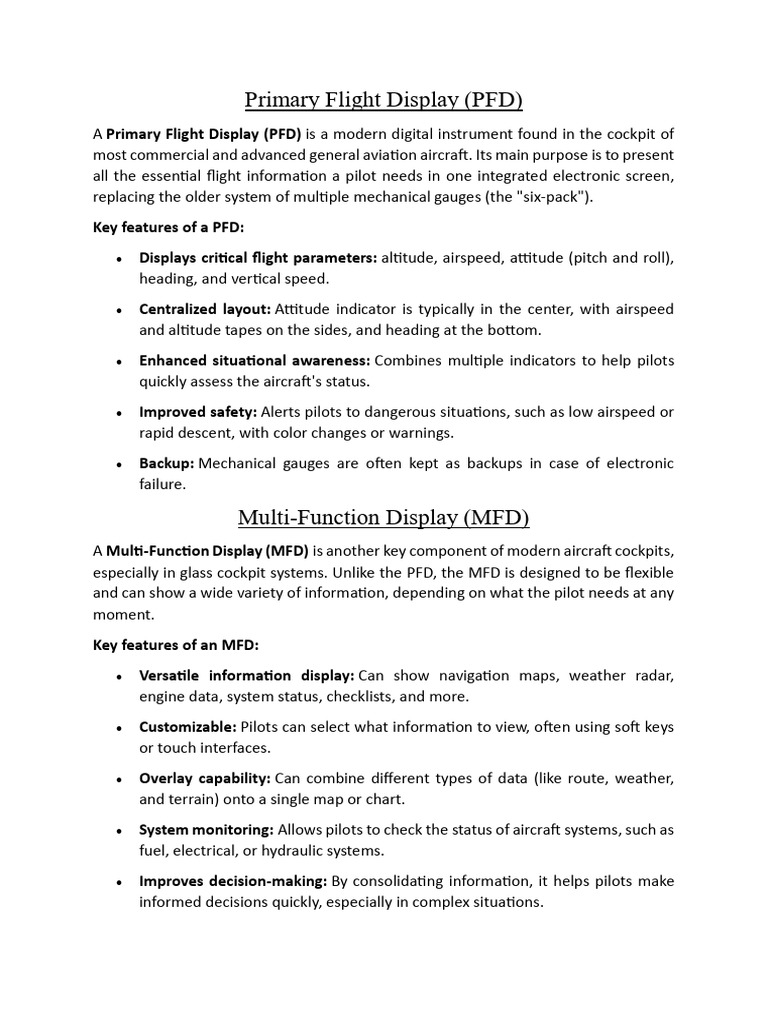 PFD vs MFD in Aviation Cockpits | PDF