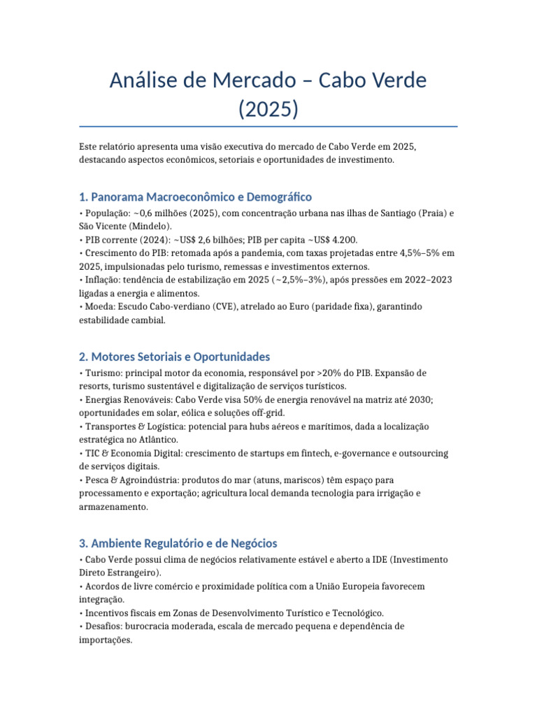 Mercado de Cabo Verde 2025: Oportunidades e Desafios | PDF | Turismo ...