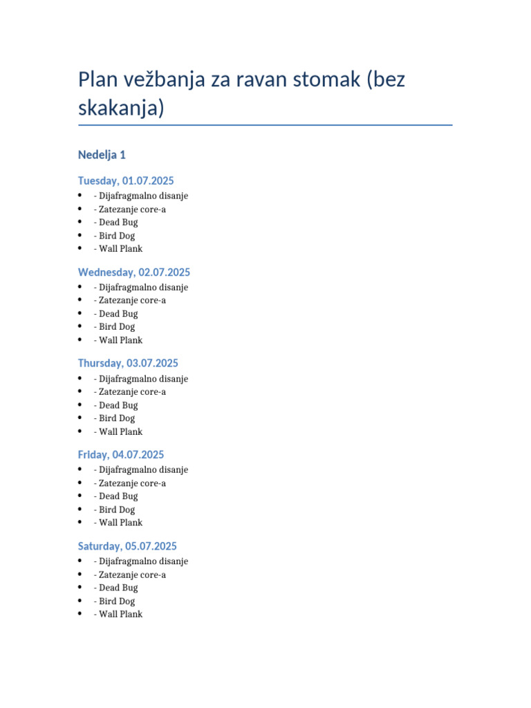 Plan Vezbanja Bez Skakanja Ravan Stomak | PDF