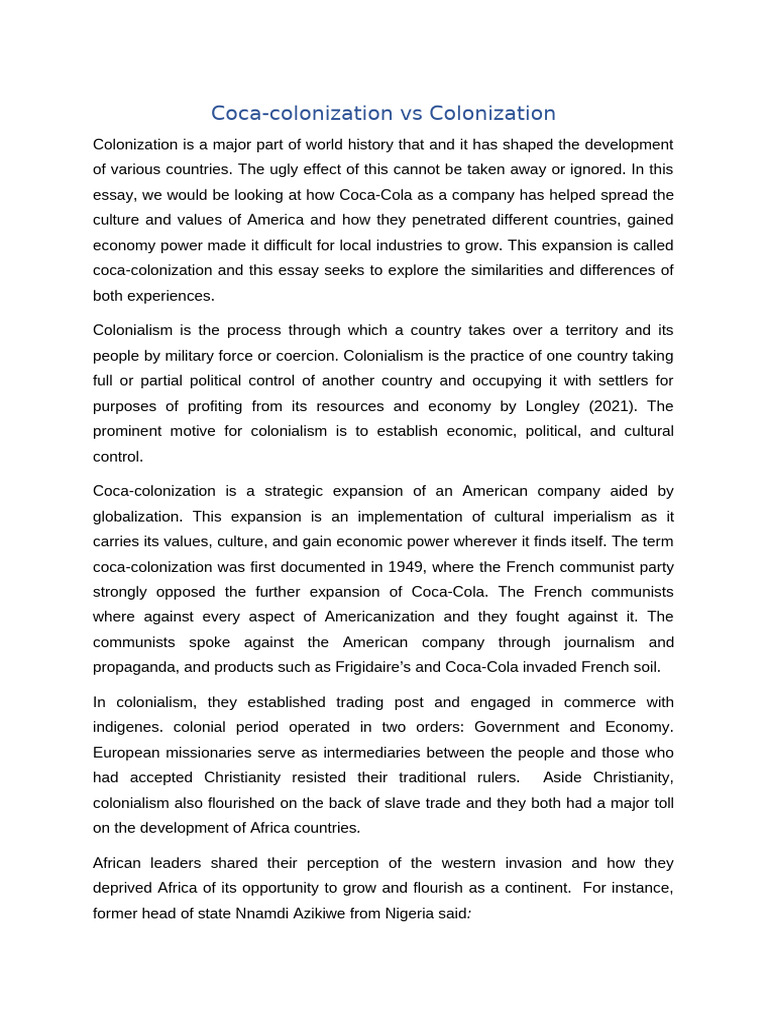 Coca-Colonization: Cultural Imperialism Explained | PDF | Coca Cola ...