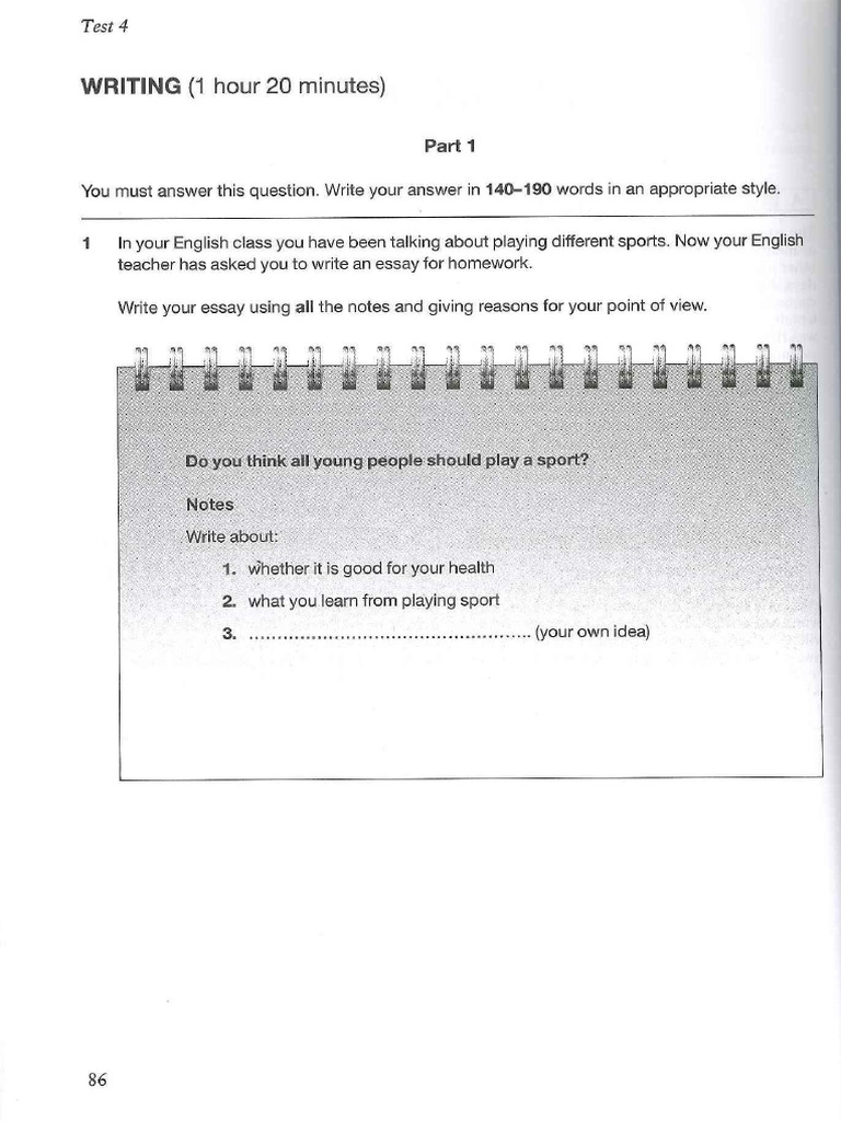 First For Schools 1 Cambridge Green Test 4 Paper 2 Writing. | PDF