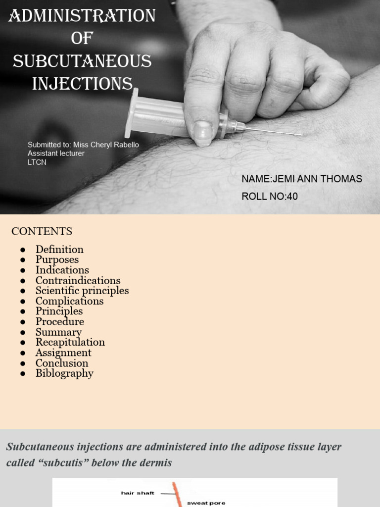Subcutaneous Injection Administration Guide | PDF | Injection (Medicine ...