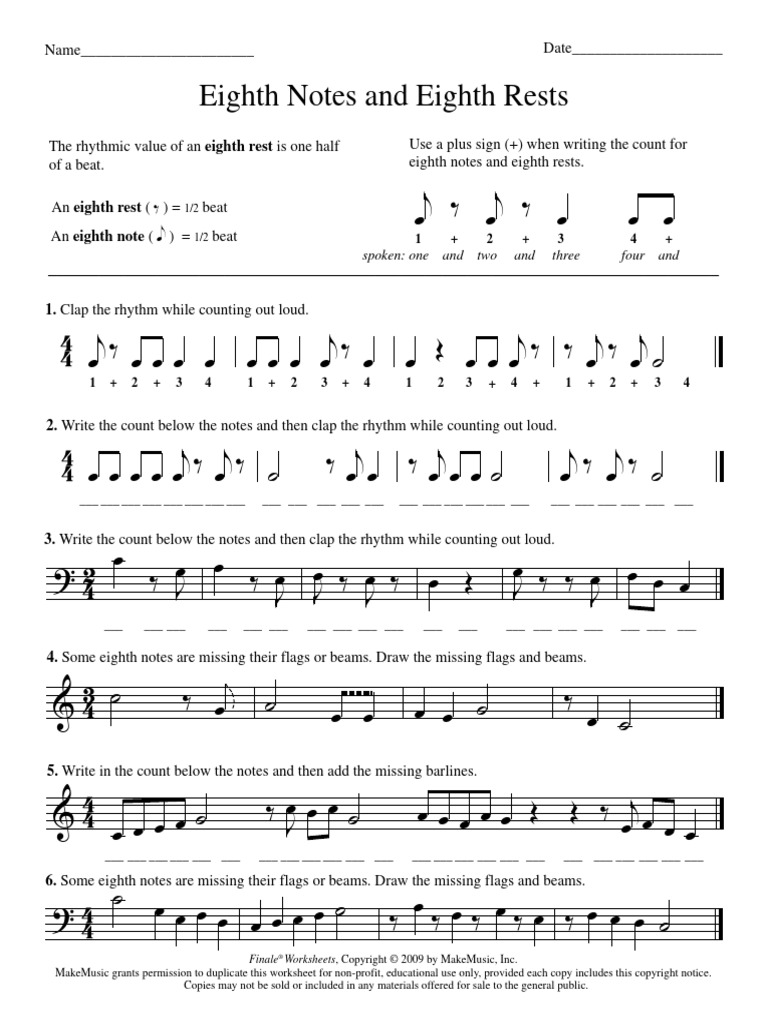 Eighth Notes and Rests Worksheet | PDF | Chess | Chess Theory