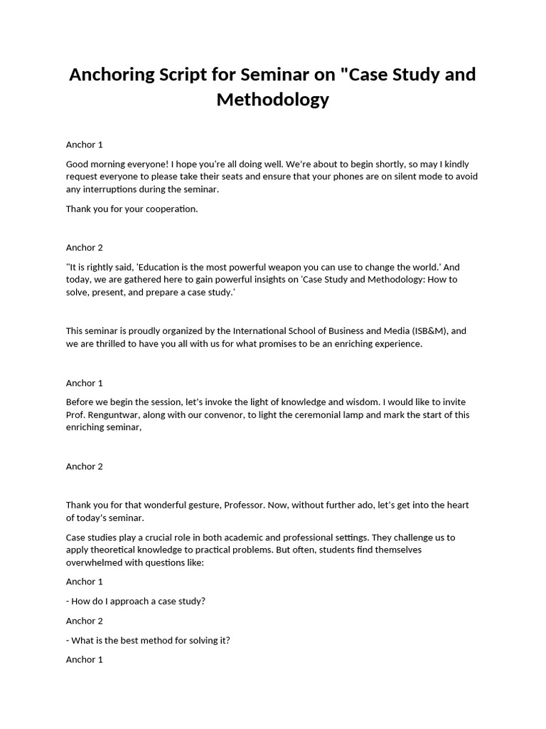 Anchoring Script For Seminar Pdf Learning Cognition