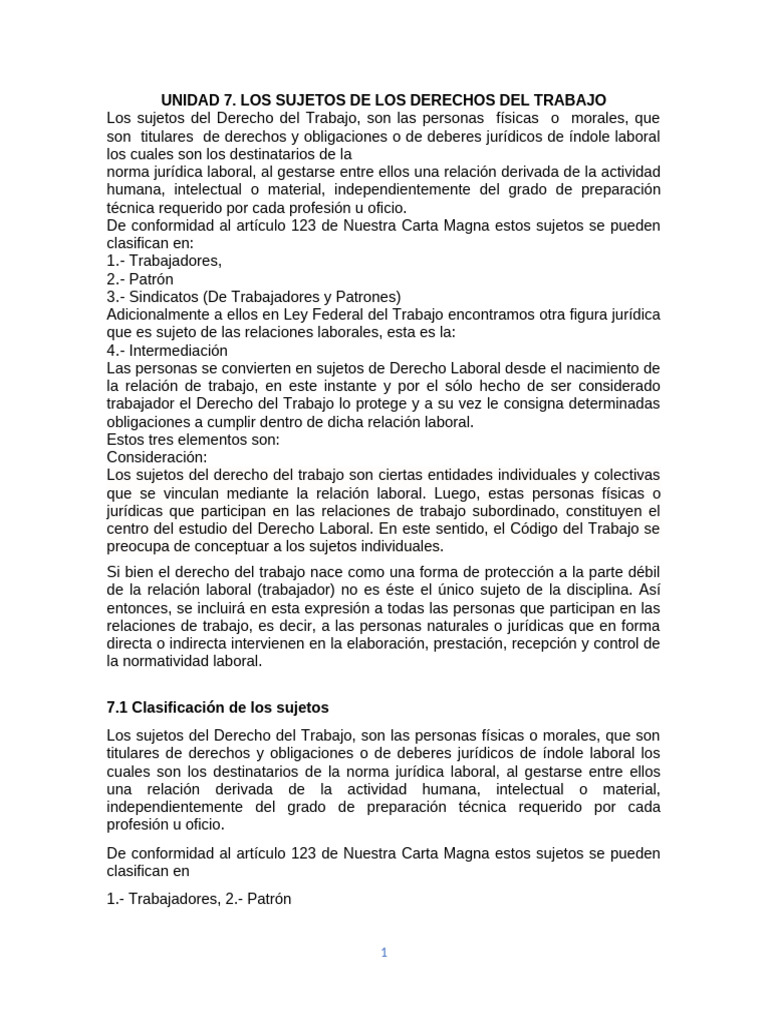 Sujetos del Derecho Laboral en México | PDF | Derecho laboral | Salario