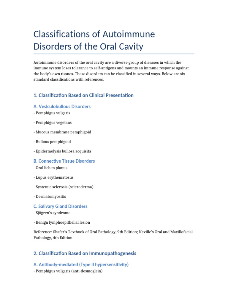 Classifications of Oral Autoimmune Disorders | PDF | Autoimmune Disease ...