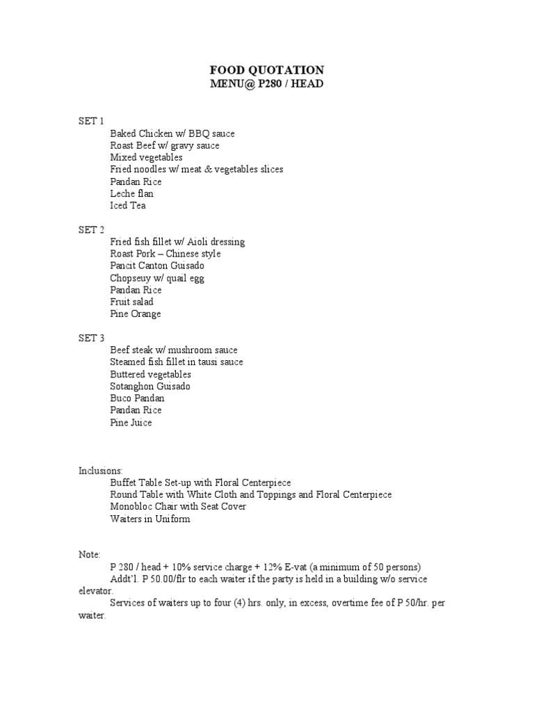 Borchardt Menu Food Quotation | PDF