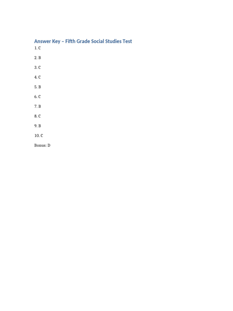 Answer Key Social Studies Test | PDF