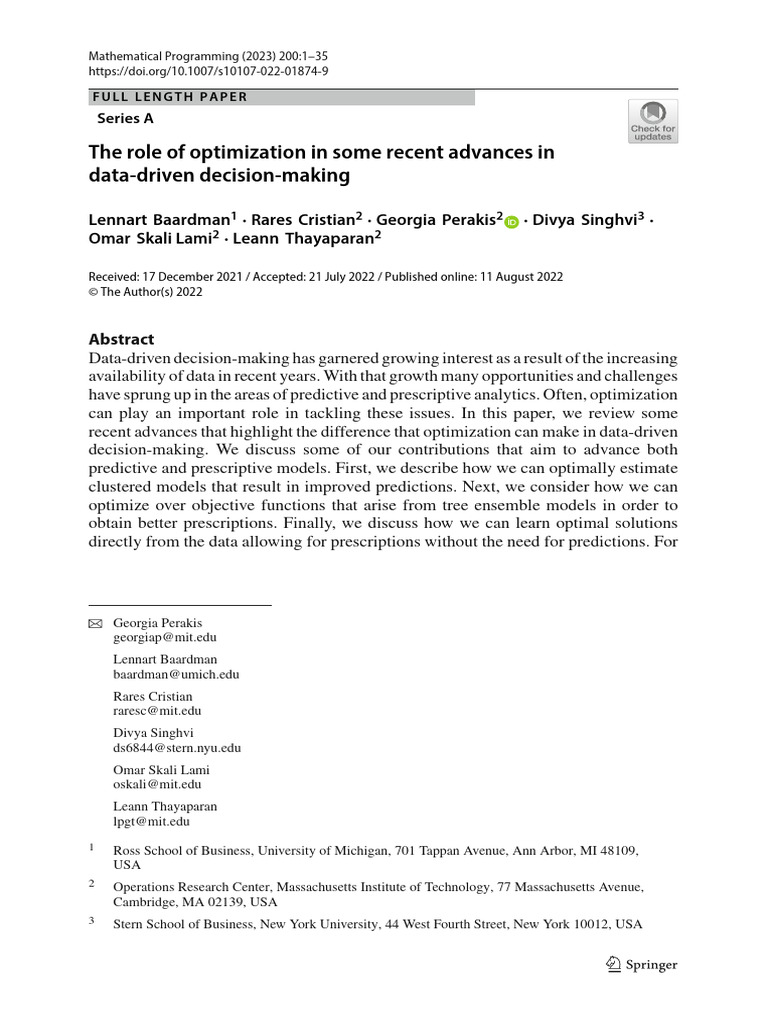 The Role of Optimization in Some Recent Advances in Data f273kh77 | PDF ...