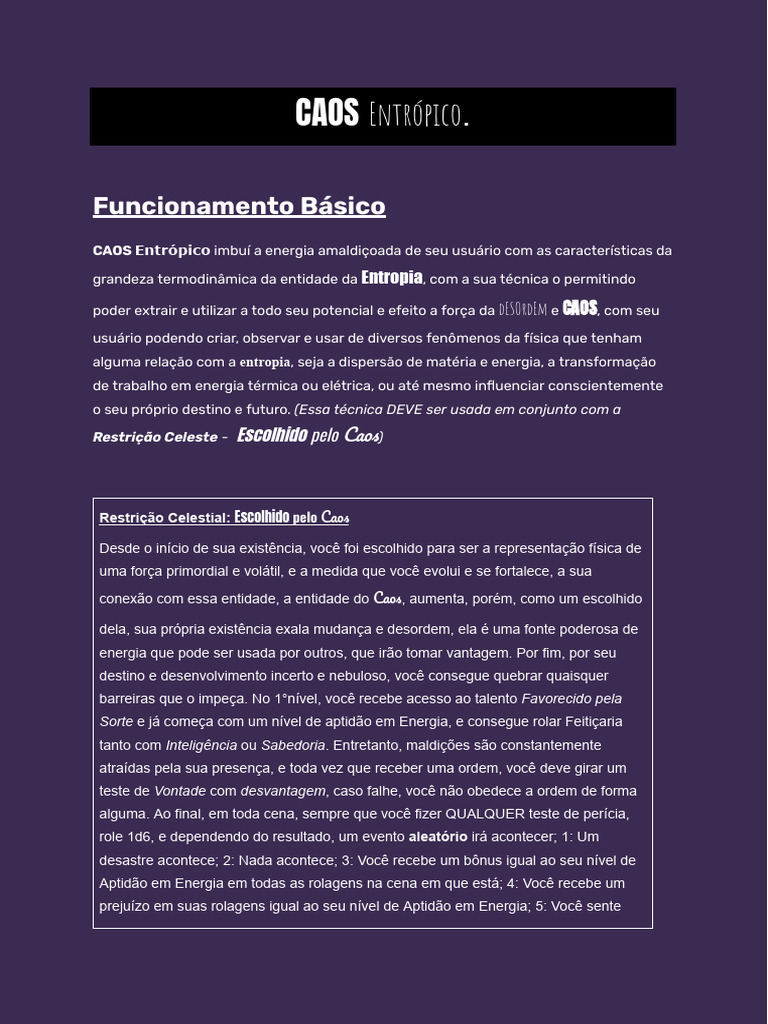 Poderes e Habilidades do Caos Entrópico | PDF | Entropia | Teoria do Caos