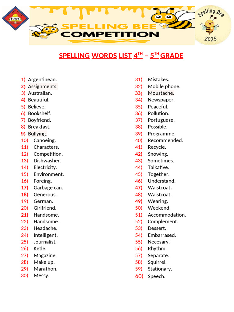 4th-5th Grade Spelling Words List | PDF