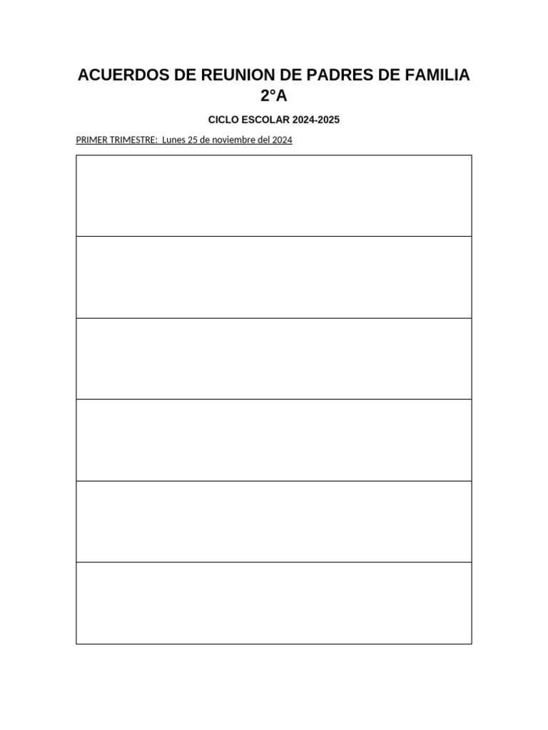 Formato de Acuerdos de Reunion de Padres de Familia | PDF