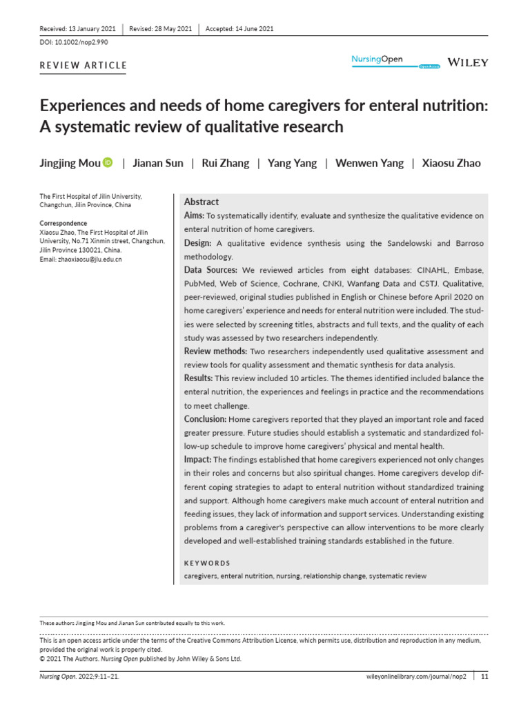 Experiences and Needs of Home Caregivers For Enteral Nutrition | PDF ...
