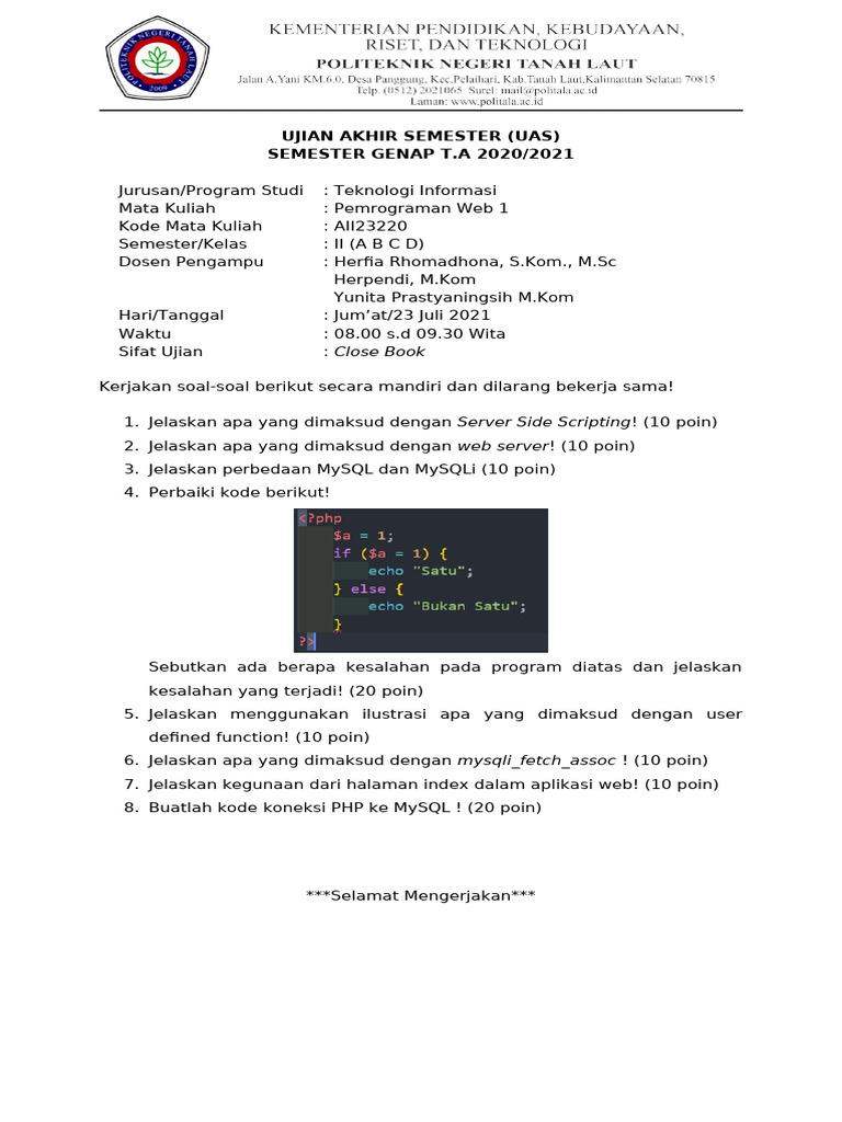 UAS Pemrograman Web 1 Teknologi Informasi | PDF