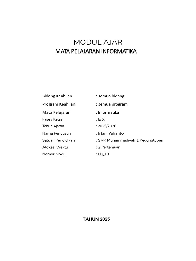 Modul Ajar Informatika Kelas X SMK | PDF