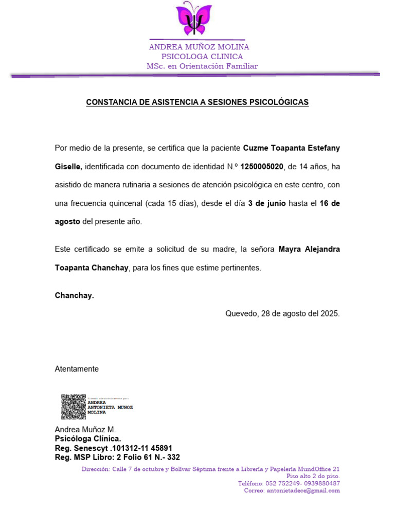 Constancia de Asistencia Psicológica | PDF