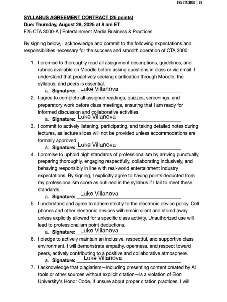 Syllabus Agreement | PDF