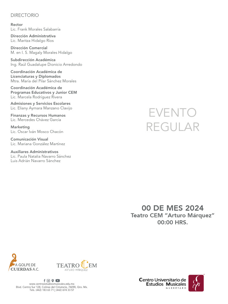 Plantilla Programa de Mano Teatro | PDF | Suite (Música) | Música clásica