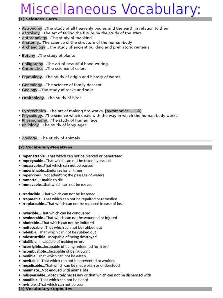 Miscellaneous Vocabulary | PDF | Burial