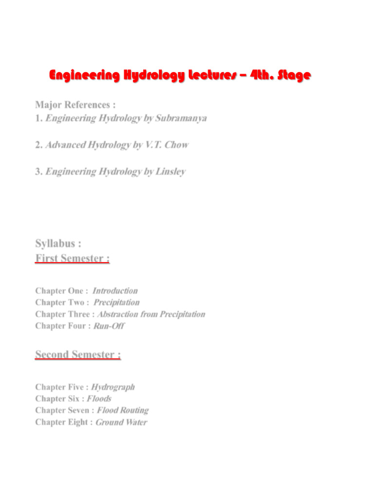 Engineering Hydrology Course Overview | PDF | Hydrology | Discharge ...