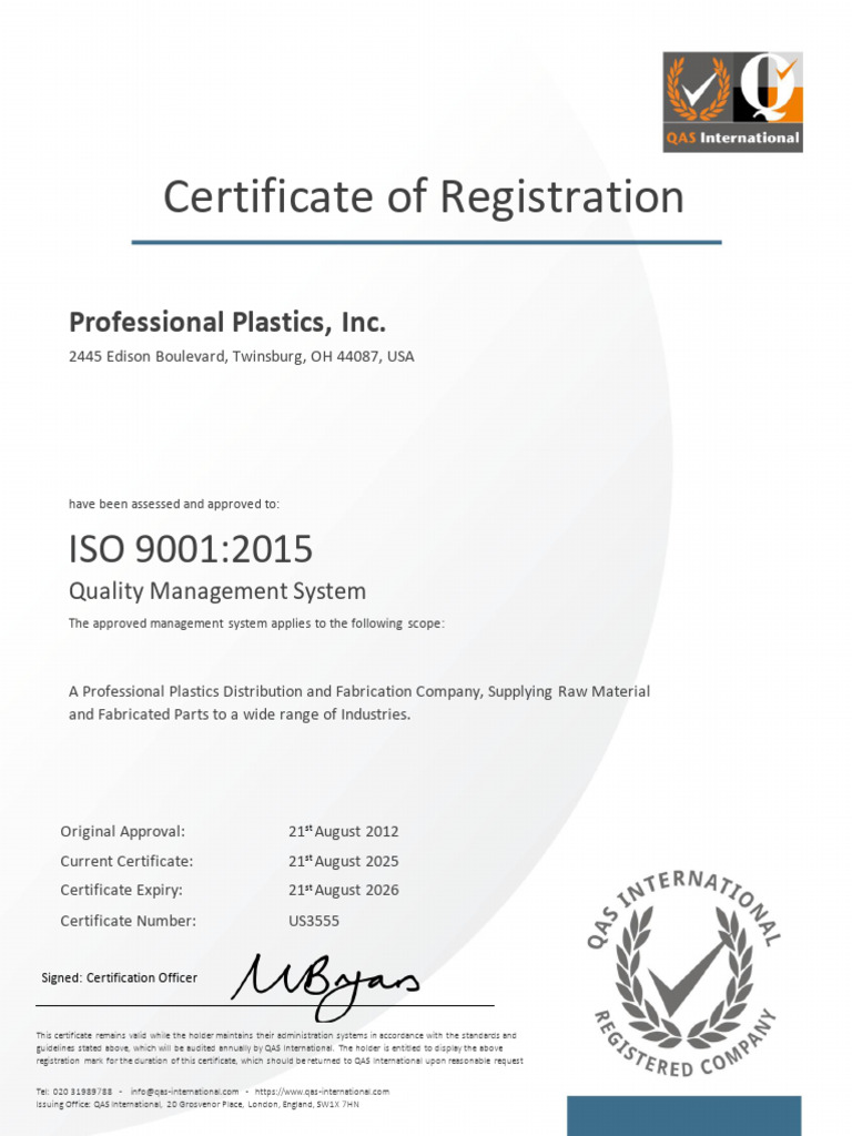 ISO 9001:2015 Registration Certificate | PDF