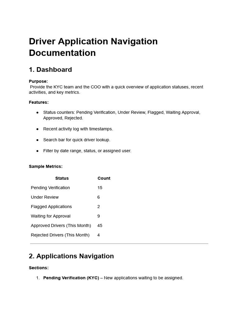 Driver Application KYC Workflow Guide | PDF | Vehicles | Driver's License