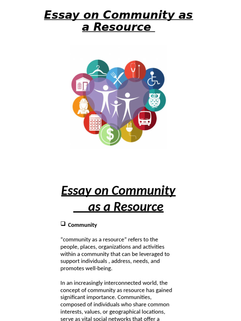Essay On Community As A Resource | PDF | Well Being | Community