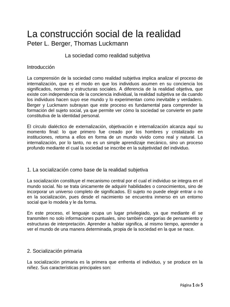 Construcción Social de la Realidad | PDF | Socialización | Sociedad