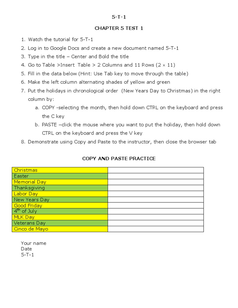 5-T-1 Chapter 5 Test 1 | PDF