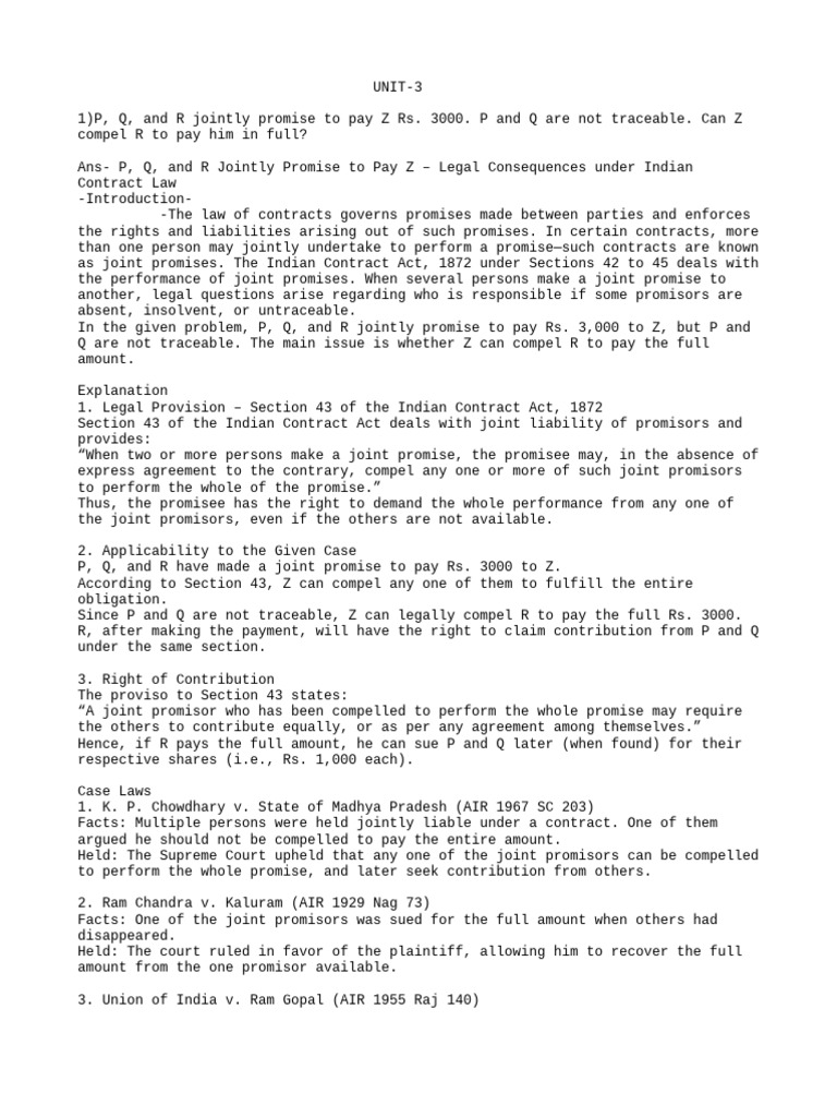 Legal Implications of Joint Promises in Contracts | PDF | Breach Of ...